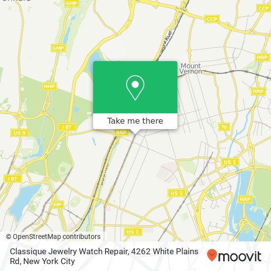 Mapa de Classique Jewelry Watch Repair, 4262 White Plains Rd
