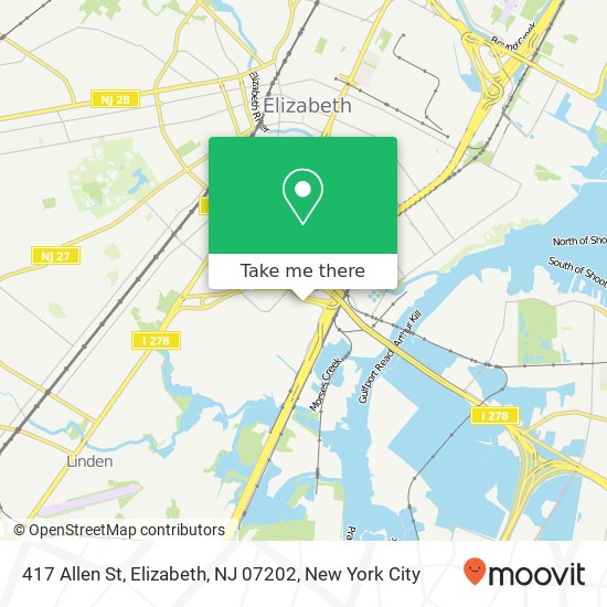 Mapa de 417 Allen St, Elizabeth, NJ 07202