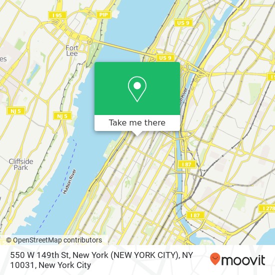 Mapa de 550 W 149th St, New York (NEW YORK CITY), NY 10031