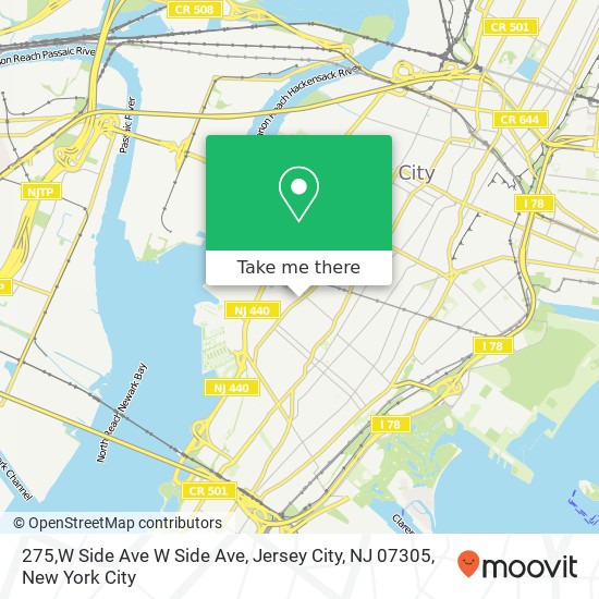 Mapa de 275,W Side Ave W Side Ave, Jersey City, NJ 07305