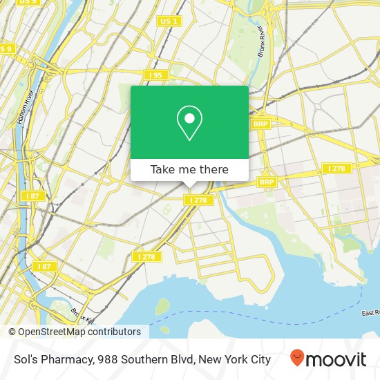 Mapa de Sol's Pharmacy, 988 Southern Blvd