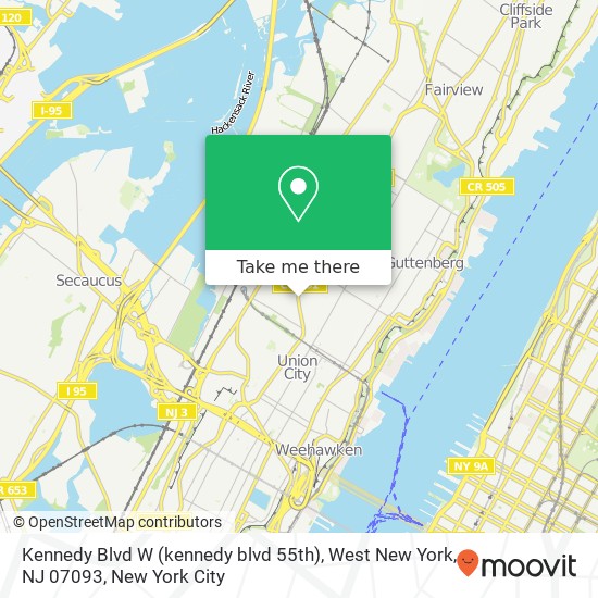 Mapa de Kennedy Blvd W (kennedy blvd 55th), West New York, NJ 07093