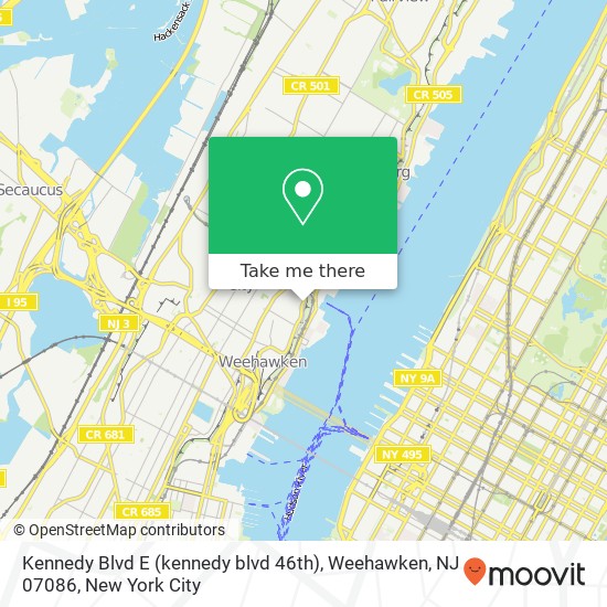 Mapa de Kennedy Blvd E (kennedy blvd 46th), Weehawken, NJ 07086