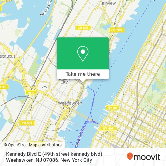 Mapa de Kennedy Blvd E (49th street kennedy blvd), Weehawken, NJ 07086