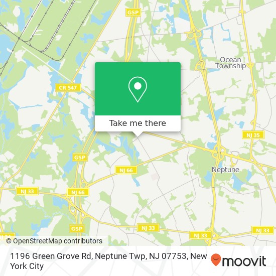 Mapa de 1196 Green Grove Rd, Neptune Twp, NJ 07753