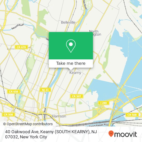 Mapa de 40 Oakwood Ave, Kearny (SOUTH KEARNY), NJ 07032