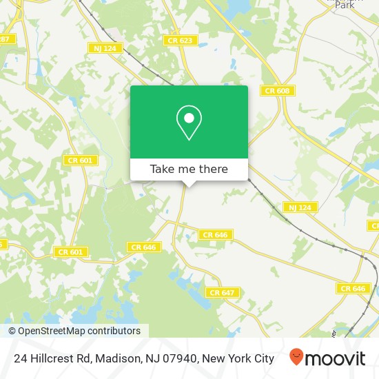 Mapa de 24 Hillcrest Rd, Madison, NJ 07940