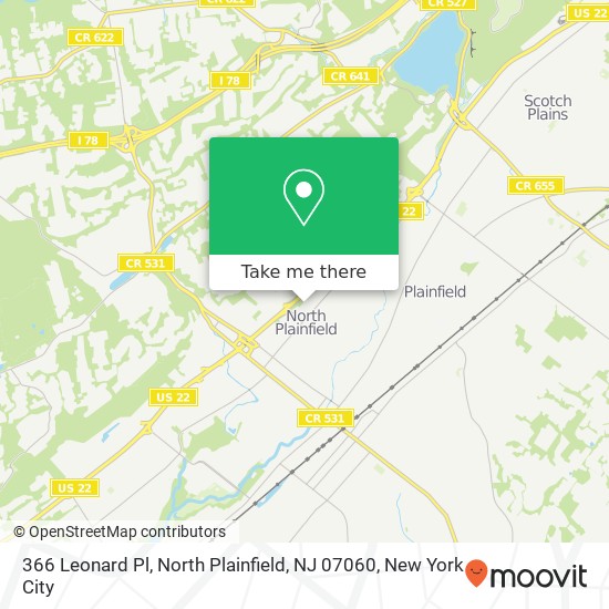 Mapa de 366 Leonard Pl, North Plainfield, NJ 07060