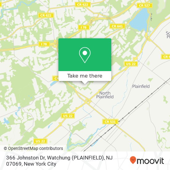 Mapa de 366 Johnston Dr, Watchung (PLAINFIELD), NJ 07069