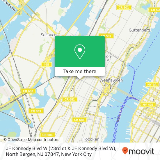 Mapa de JF Kennedy Blvd W (23rd st & JF Kennedy Blvd W), North Bergen, NJ 07047