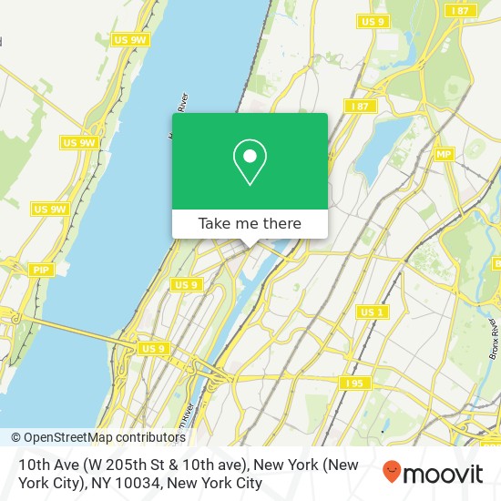 Mapa de 10th Ave (W 205th St & 10th ave), New York (New York City), NY 10034