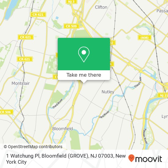 Mapa de 1 Watchung Pl, Bloomfield (GROVE), NJ 07003