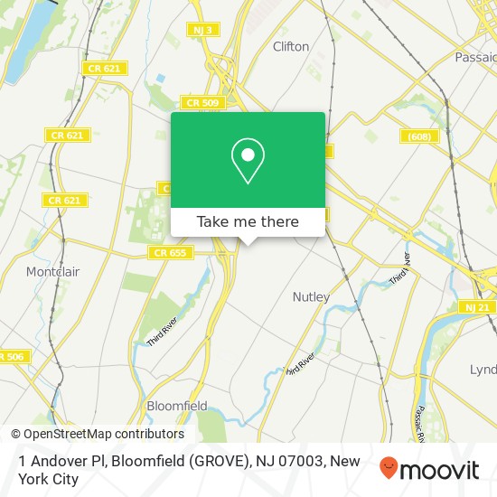 Mapa de 1 Andover Pl, Bloomfield (GROVE), NJ 07003