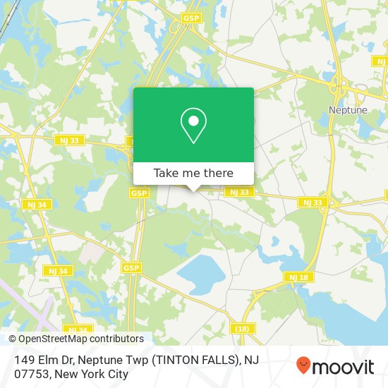 Mapa de 149 Elm Dr, Neptune Twp (TINTON FALLS), NJ 07753
