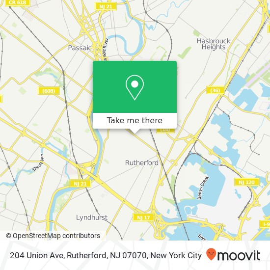 Mapa de 204 Union Ave, Rutherford, NJ 07070