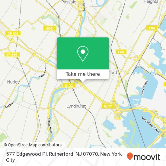 Mapa de 577 Edgewood Pl, Rutherford, NJ 07070