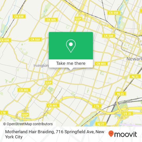 Mapa de Motherland Hair Braiding, 716 Springfield Ave