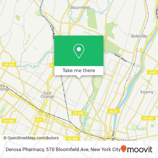Mapa de Derosa Pharmacy, 570 Bloomfield Ave