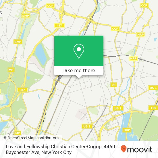Mapa de Love and Fellowship Christian Center-Cogop, 4460 Baychester Ave