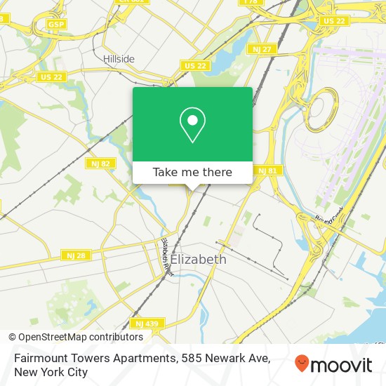 Mapa de Fairmount Towers Apartments, 585 Newark Ave