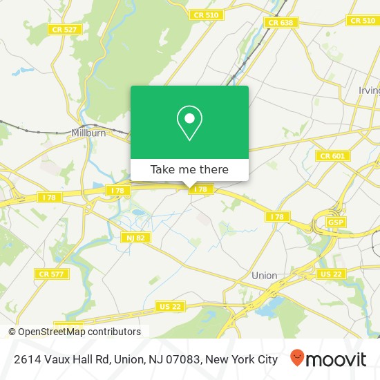Mapa de 2614 Vaux Hall Rd, Union, NJ 07083