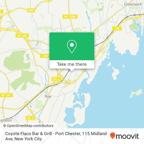 Mapa de Coyote Flaco Bar & Grill - Port Chester, 115 Midland Ave
