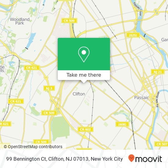 Mapa de 99 Bennington Ct, Clifton, NJ 07013