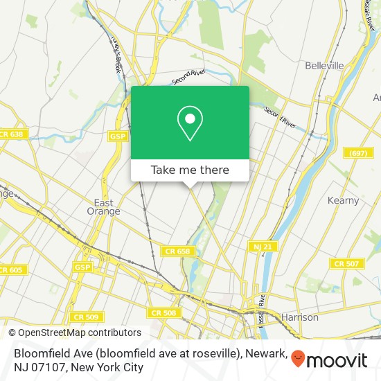 Mapa de Bloomfield Ave (bloomfield ave at roseville), Newark, NJ 07107