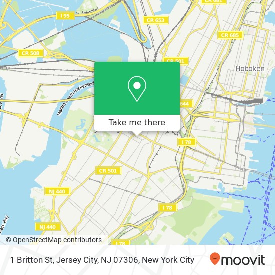 Mapa de 1 Britton St, Jersey City, NJ 07306