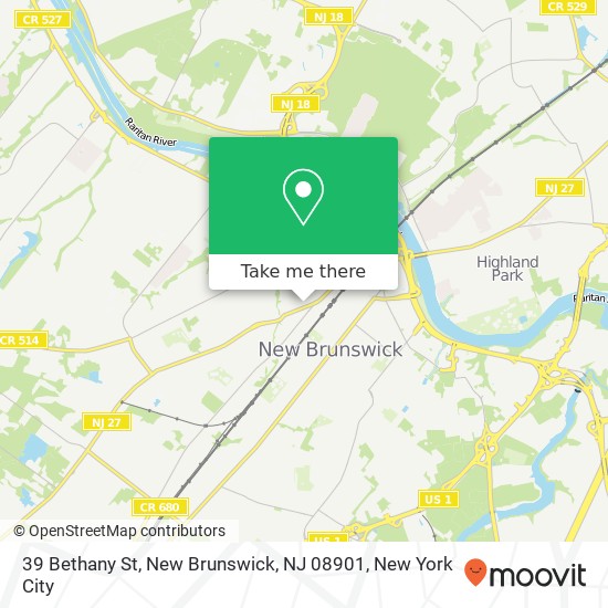 Mapa de 39 Bethany St, New Brunswick, NJ 08901