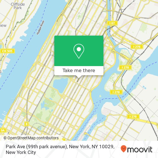 Mapa de Park Ave (99th park avenue), New York, NY 10029