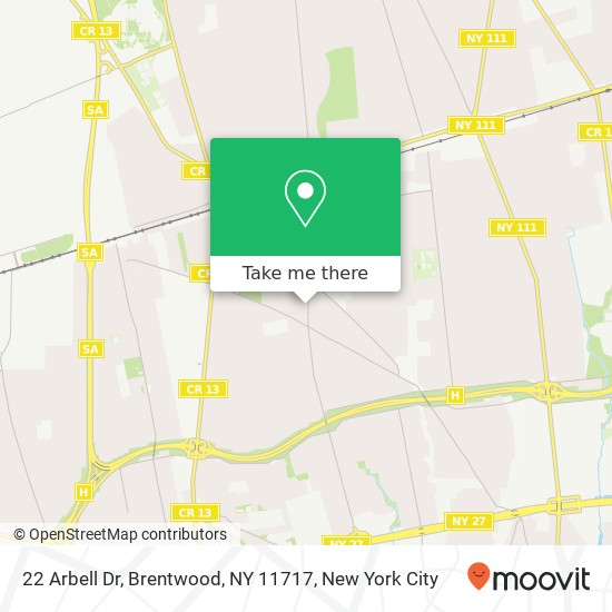 Mapa de 22 Arbell Dr, Brentwood, NY 11717