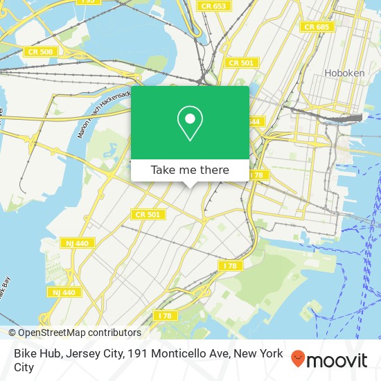 Mapa de Bike Hub, Jersey City, 191 Monticello Ave