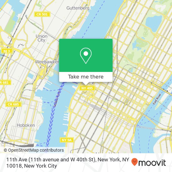 11th Ave (11th avenue and W 40th St), New York, NY 10018 map