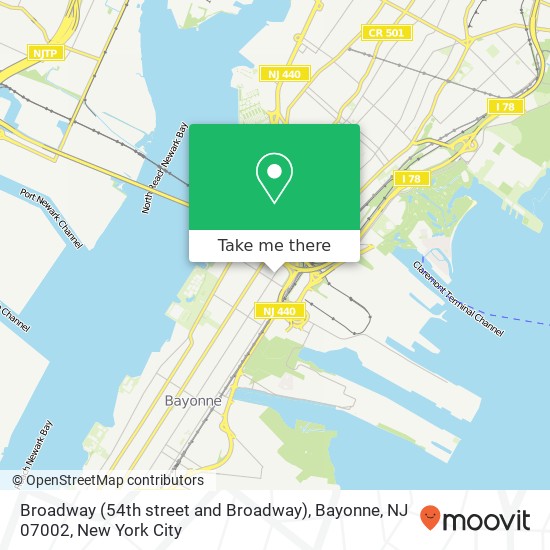 Mapa de Broadway (54th street and Broadway), Bayonne, NJ 07002