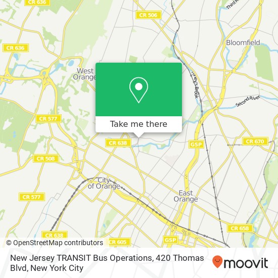 Mapa de New Jersey TRANSIT Bus Operations, 420 Thomas Blvd