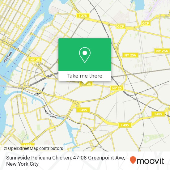 Mapa de Sunnyside Pelicana Chicken, 47-08 Greenpoint Ave