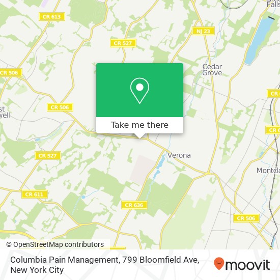 Mapa de Columbia Pain Management, 799 Bloomfield Ave