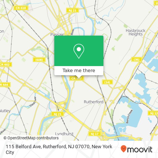Mapa de 115 Belford Ave, Rutherford, NJ 07070