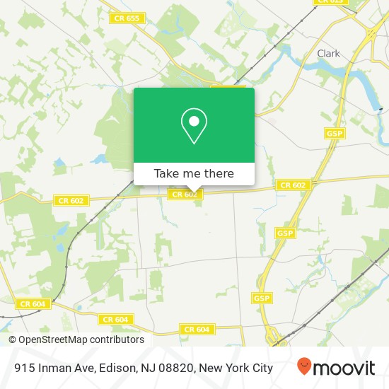 Mapa de 915 Inman Ave, Edison, NJ 08820