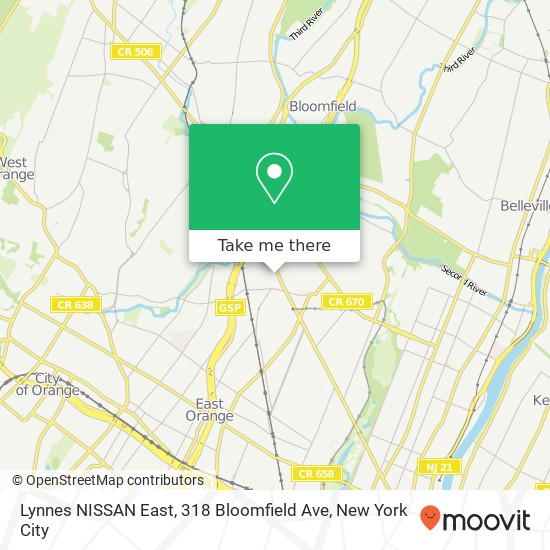 Mapa de Lynnes NISSAN East, 318 Bloomfield Ave
