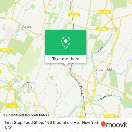 Mapa de First Stop Food Shop, 190 Bloomfield Ave
