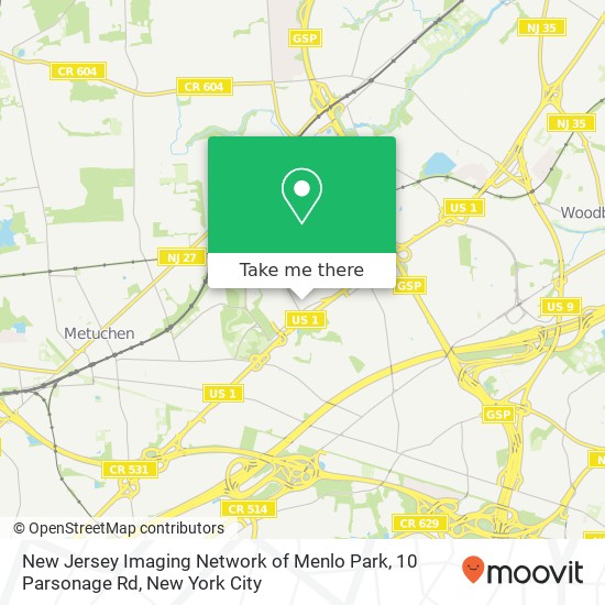Mapa de New Jersey Imaging Network of Menlo Park, 10 Parsonage Rd