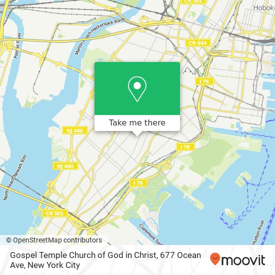 Mapa de Gospel Temple Church of God in Christ, 677 Ocean Ave