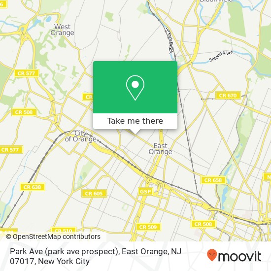 Mapa de Park Ave (park ave prospect), East Orange, NJ 07017