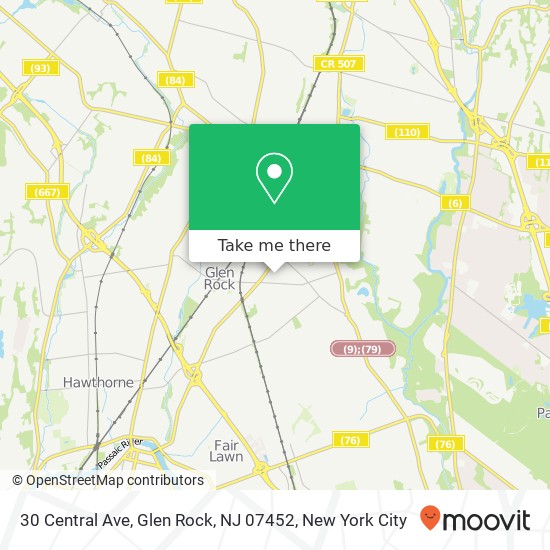 Mapa de 30 Central Ave, Glen Rock, NJ 07452