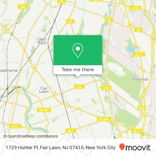 Mapa de 1729 Hunter Pl, Fair Lawn, NJ 07410