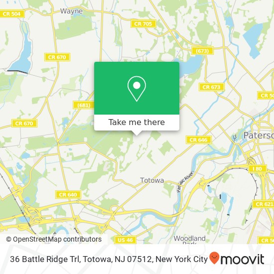 Mapa de 36 Battle Ridge Trl, Totowa, NJ 07512