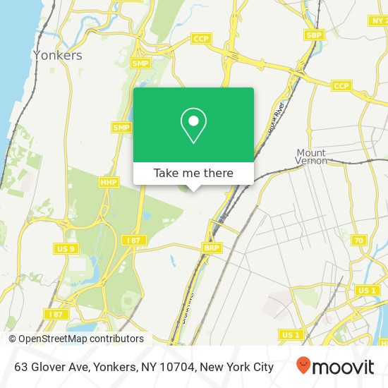 Mapa de 63 Glover Ave, Yonkers, NY 10704