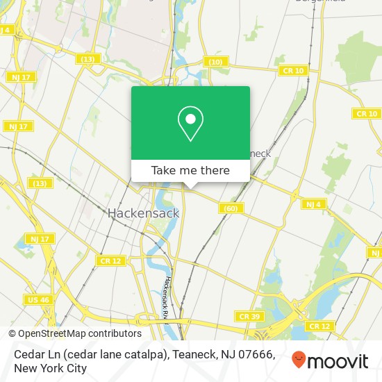 Mapa de Cedar Ln (cedar lane catalpa), Teaneck, NJ 07666